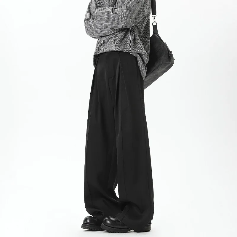 【Mirrordust】2025 Autumn Plus Size American Style Loose Black Wide-Leg Casual Business Pants for Men M-5X