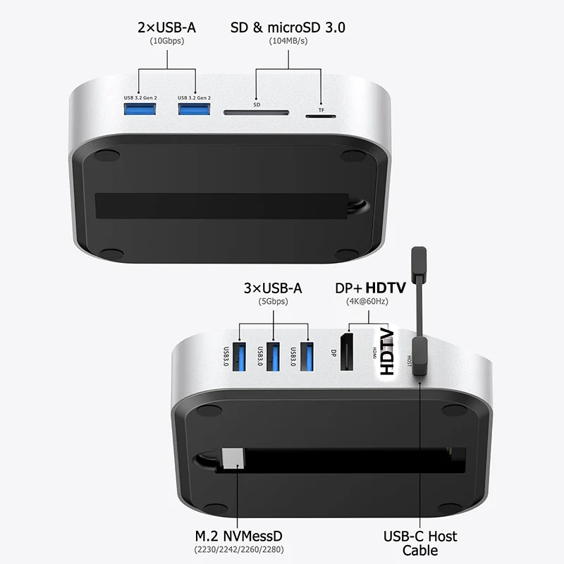 USB-C-Hub-Dockingstation für Mac Mini M4, Splitter, M2-SSD-Gehäuse, Festplattengehäuse, SD/TF4.0-Anschluss, Erweiterungsständer, MiniLink, Typ-C – Detail 1