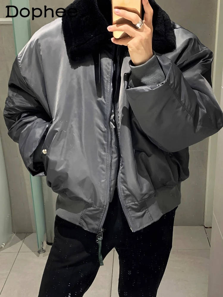 

Trendy Parkas Men 2025 Winter New Imitation Cashmere Collar Chic Parkas PU Leather Outerwear Warm Long Sleeve Lapel Pocket Coats