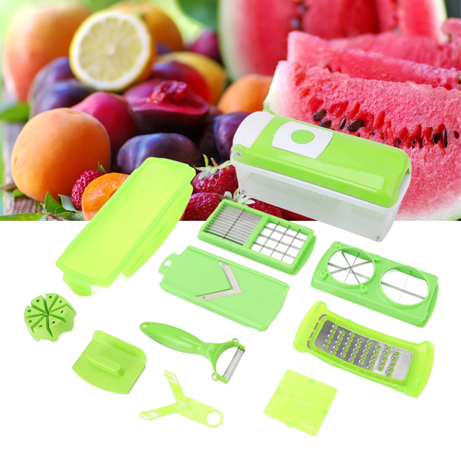 Multifunctional Vegetable Cutter Set 13 Accessories Vegetable Slicing Tool Green Vegetable Shredder for Kitchen