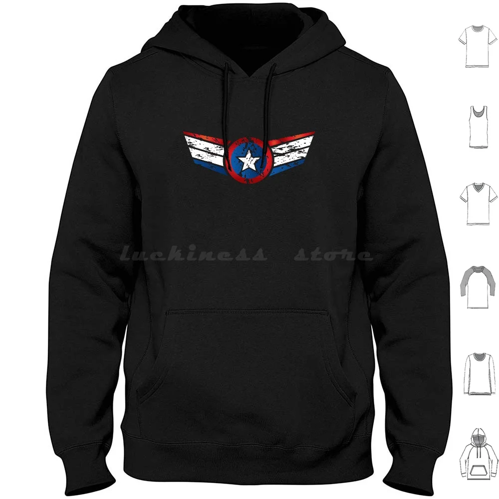 Red , White & Blue Stars & Stripes Grunge , Distressed Hoodies Long Sleeve Air Force Comics Captain Carol Danvers Brie