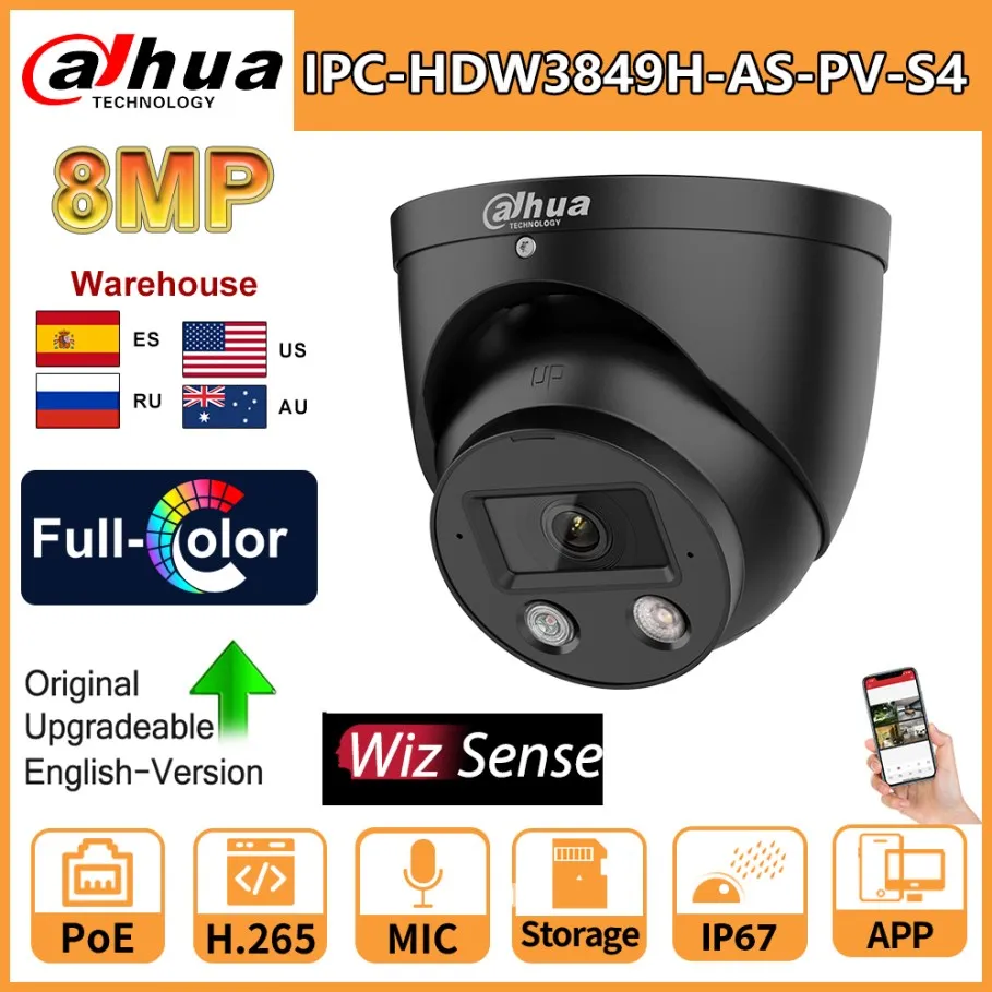 Dahua 8MP Camera IPC-HDW3849H-AS-PV S4 Series  Smart Dual Light Active Deterrence Fixed-focal WizSense Two-way Talk SD Card Slot