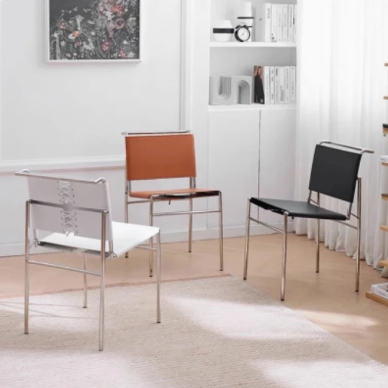 

Ins Nordic Leather Dining Chair Stainless Steel Frame Simple Leather Art Dining Room Accent Chair Contemporary Living Room