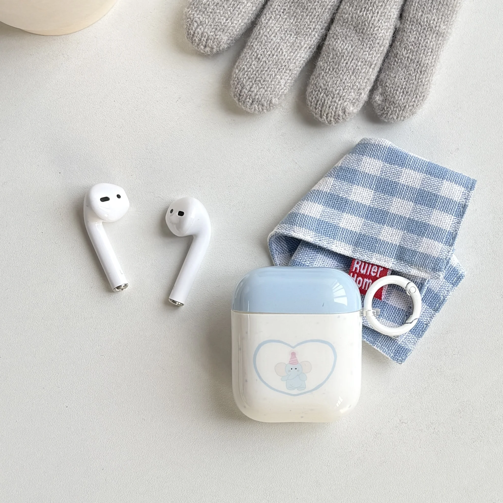 Cute Blue Elephant Splash-Ink Pattern Earphone Case Suitable for AirPods Pro3 1 2 3 4 Pro Pro2  with Heart Elephant Pendant