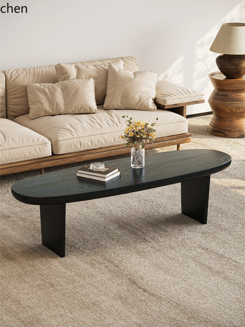 HT Vintage Style  Coffee Table Living Room Oval Shape Internet Celebrity Coffee Table Wabi-Sabi Style Creative High-End Feel