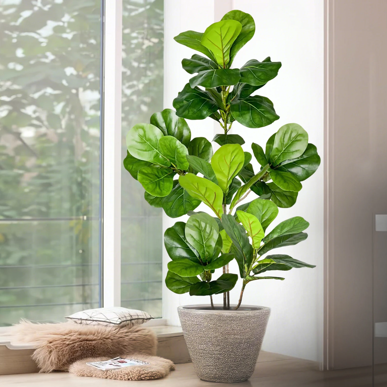 77–135 cm (53,1 Zoll) künstliche Geigenblätter, Ficus-Feigenpflanze für den Außenbereich, Hof, Garten, Balkon, Innenbereich, Heim- und Bürodekoration – Detail 3