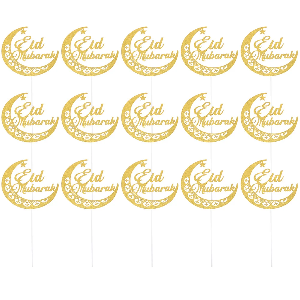 

15 Pcs Cake Insert Decoration Dessert Toppers Card Bamboo Eid Theme Baking Decorations Bright Color Unique Design Charm Party