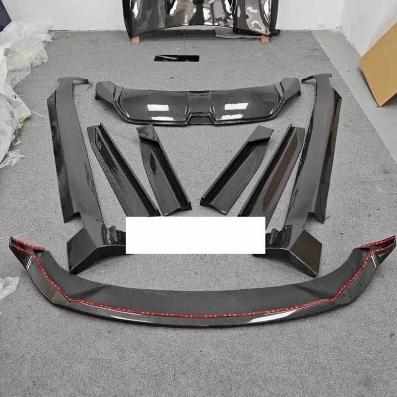 Modified Carbon Fiber Surrounded Front Side Skirt Rear Lip Tail Top Wing Sport Kit