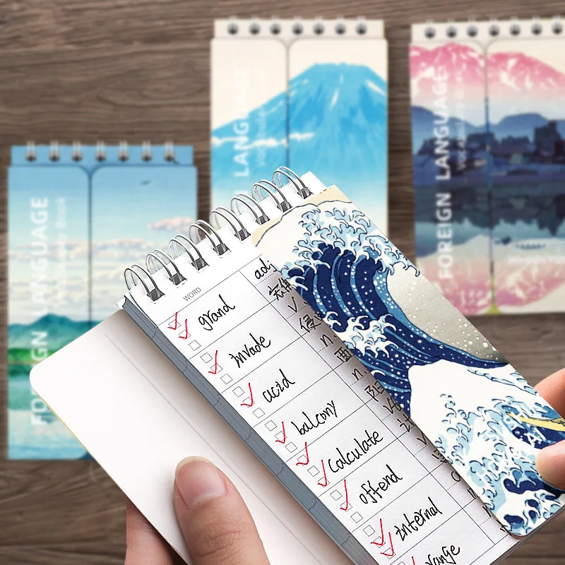 Katsushika Hokusai Ukiyoe Pocket English Word Notebook  Learn Foreign Words Memo Notebook Coil Student Portable Notepad