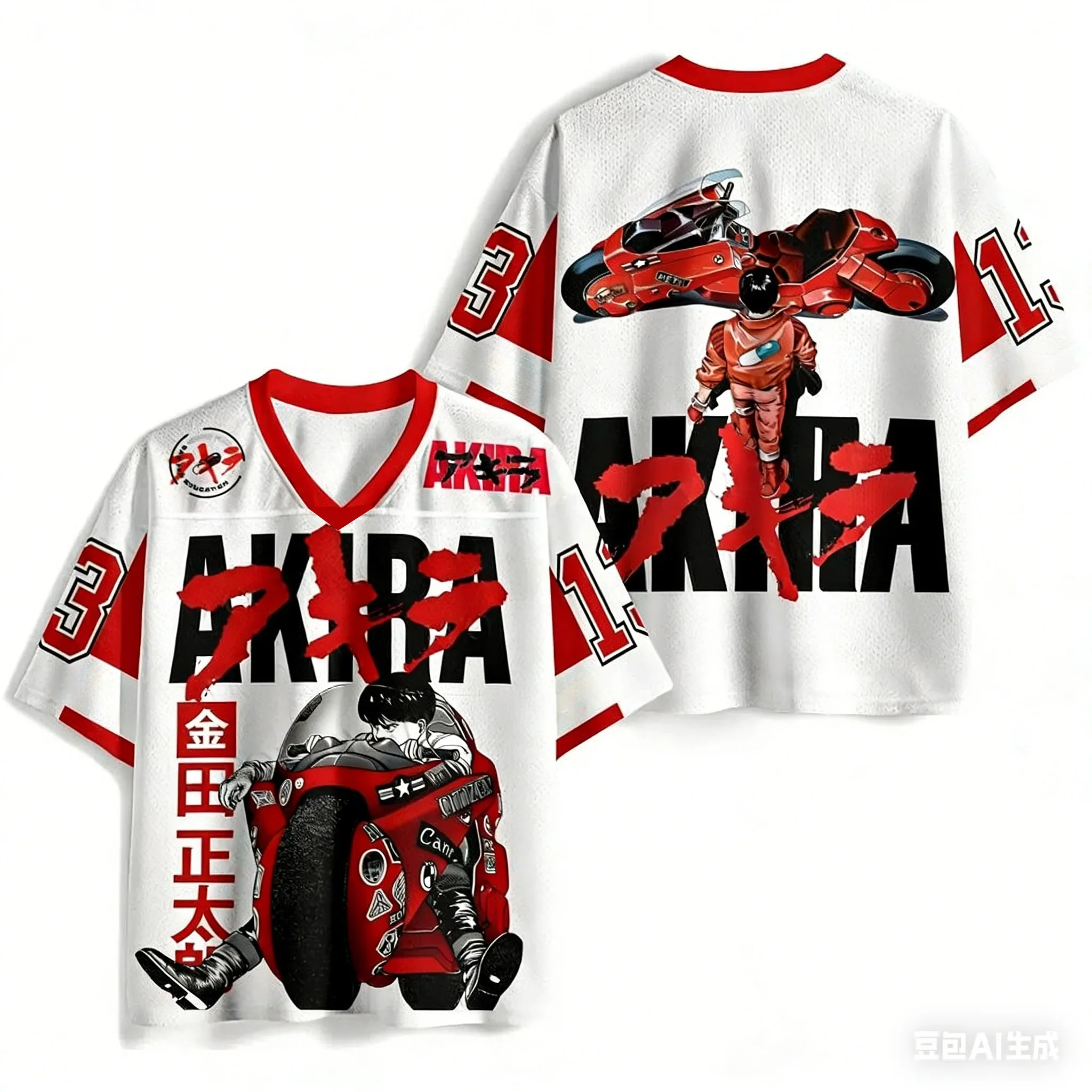 Modisches Akira 3D-gedrucktes, atmungsaktives, schnell trocknendes Sport-T-Shirt mit V-Ausschnitt für Herren und Damen – Outdoor-Hip-Hop-Y2K-Trend-Familienmantel – Detail 9