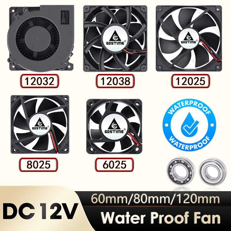 

Gdstime DC 12V Waterproof Industrial Ultrasonic Humidifier Refrigeration Cooler 60/80/120mm Outdoor Water Proof Cooling Fan
