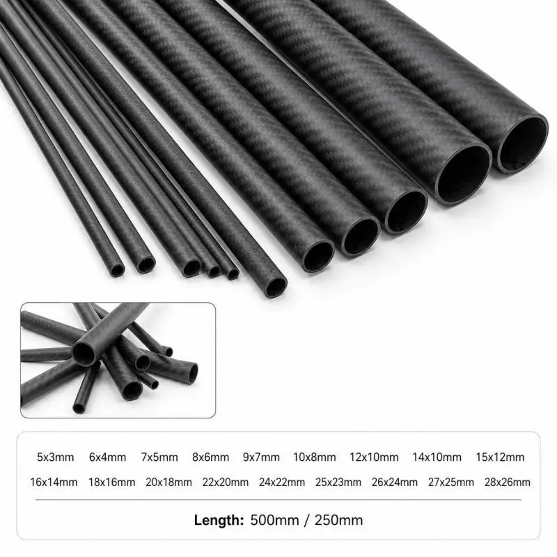 1 Stück 3K Kohlefaserrohr Länge 250/500mm Hochfest und langlebig für RC-Modelle, Drohnen, Luft- und Raumfahrt, DIY – Detail 3