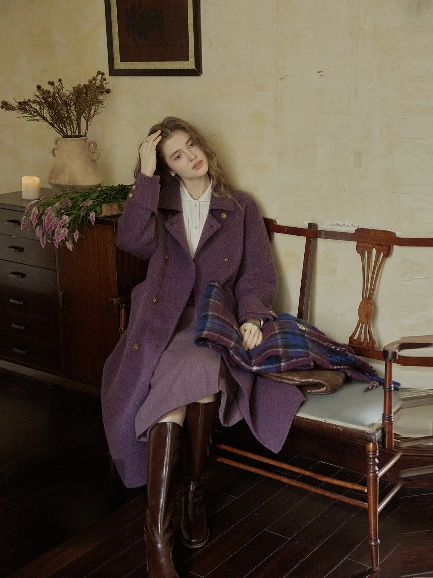 

Двубортное двустороннее шерстяное пальто от C.PAIA, стеганое зимнее пальто с волнистым дизайном для молодых женщин в Китае