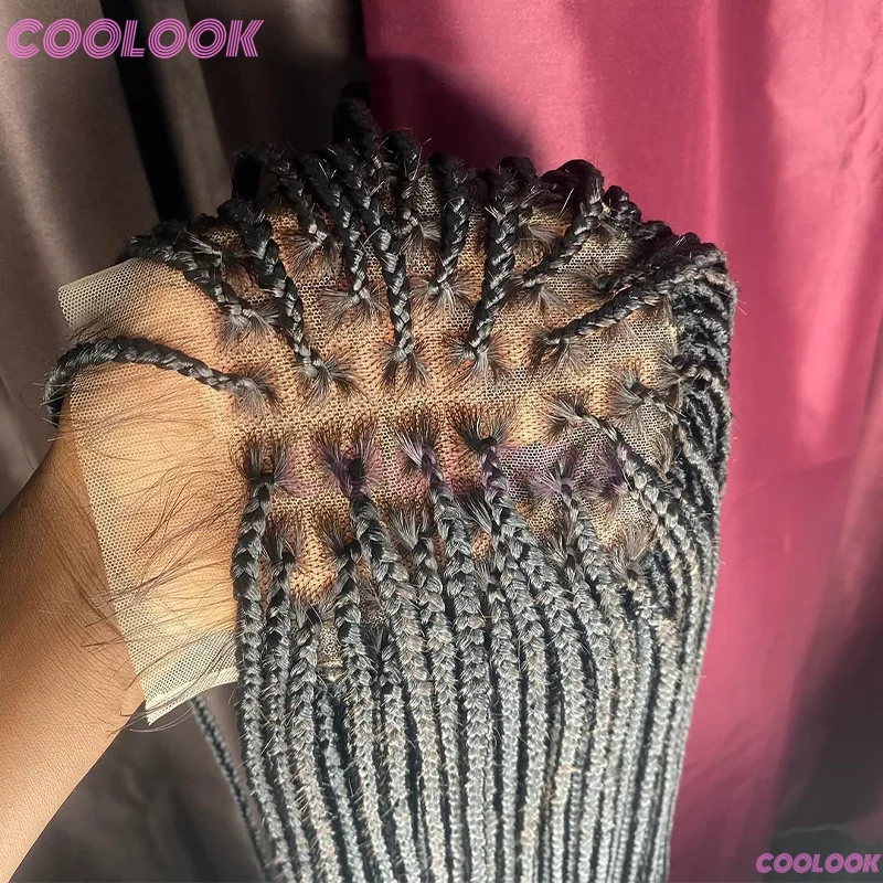 

36-дюймовые синтетические кружевные фронтальные парики для чернокожих женщин, плетение без узлов, парики с детскими волосами, длинные прямые косички, кружевные парики