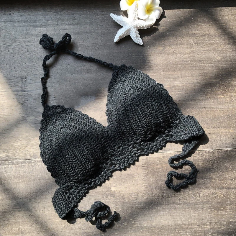 

Sexy Womens Crochet Bikini Crop Tops Boho Beach Camisoles Halter Tank Top Summer Beachwear Bikini Bra Knitted Swimming Bra Hot