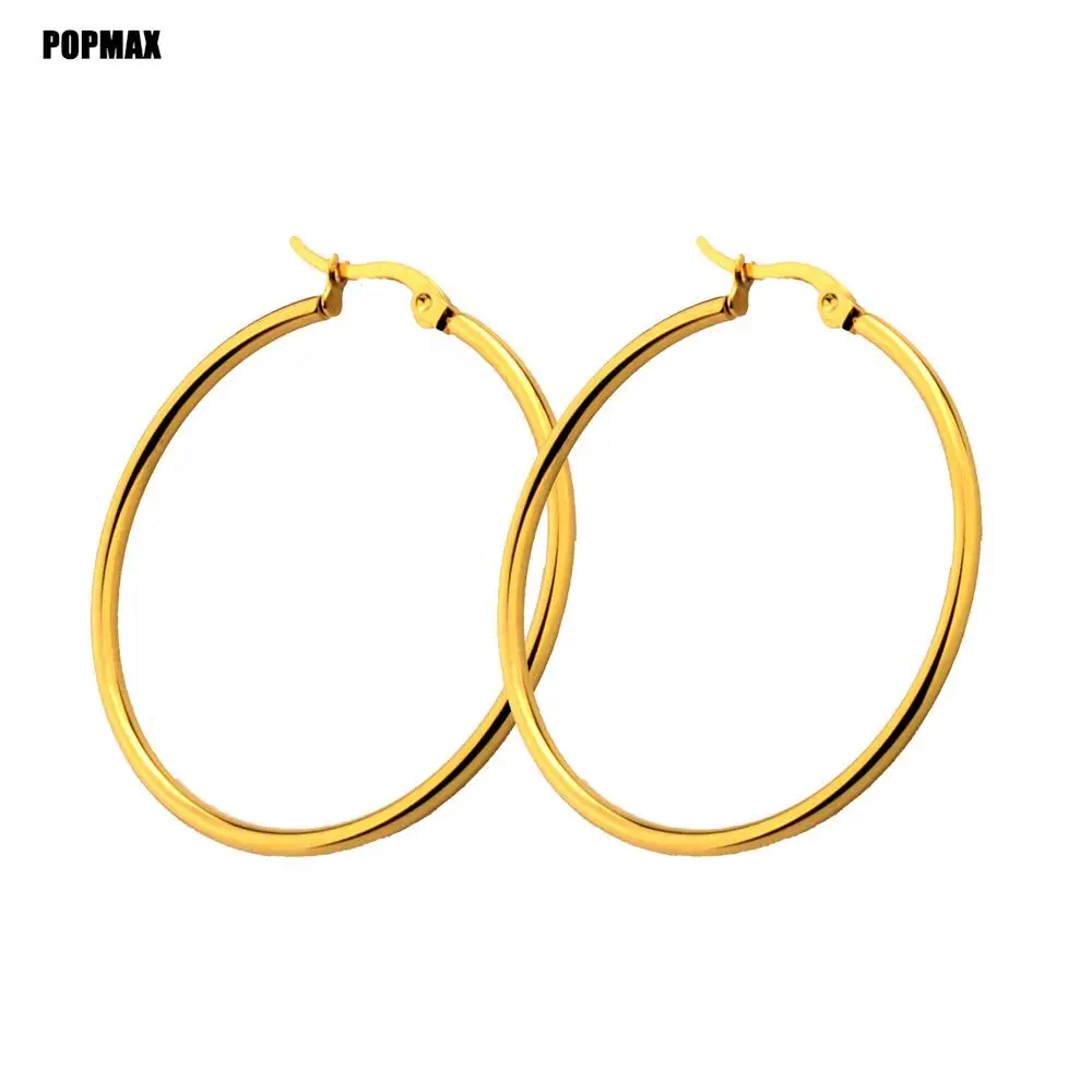 POPMAX Pendientes de acero inoxidable de color dorado 2018, pendientes de aro pequeños o grandes para mujer, regalo de fiesta Rock, dos colores al