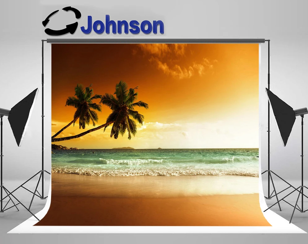 

JOHNSON Sea Ocean Beach Palm Tree Sunset photography backgrounds High quality Computer print wedding backdrops