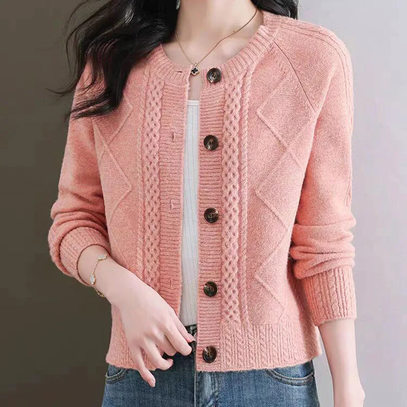 Autumn Winter Vintage Short Style Knitted Cardigan Women Clothing New Fashion Casual Loose Sweater O-neck Single Breasted Tops