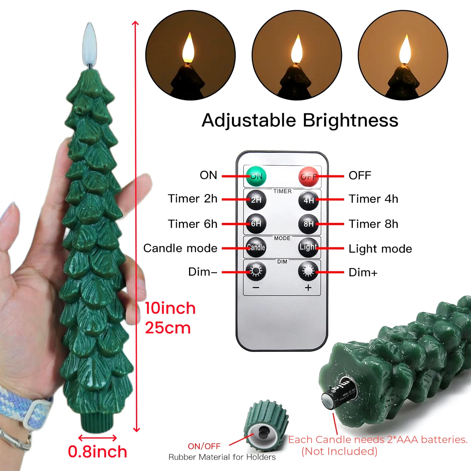 3/4pcs LED Flameless Taper Candles 10in LED Christmas Real Wax Candle Battery Operated Candles for Christmas Home New Year Decor