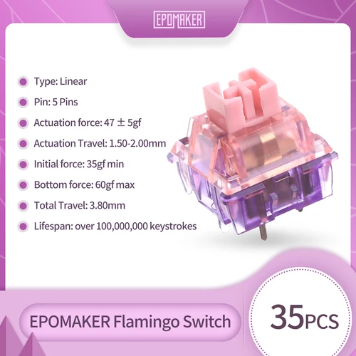 Juego de interruptores EPOMAKER Flamingo de 35 piezas, interruptor lineal lubricado de fábrica, vástago POM, carcasa de PC de doble resorte, Teclado mecánico