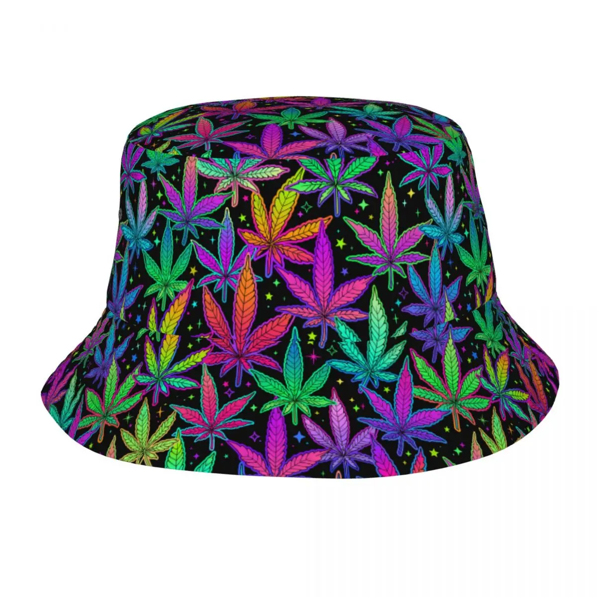 Weed Rainbow Plant Leaves Cannabis Bob Hat Marijuana Neon Field Panamka Hat Unique Design