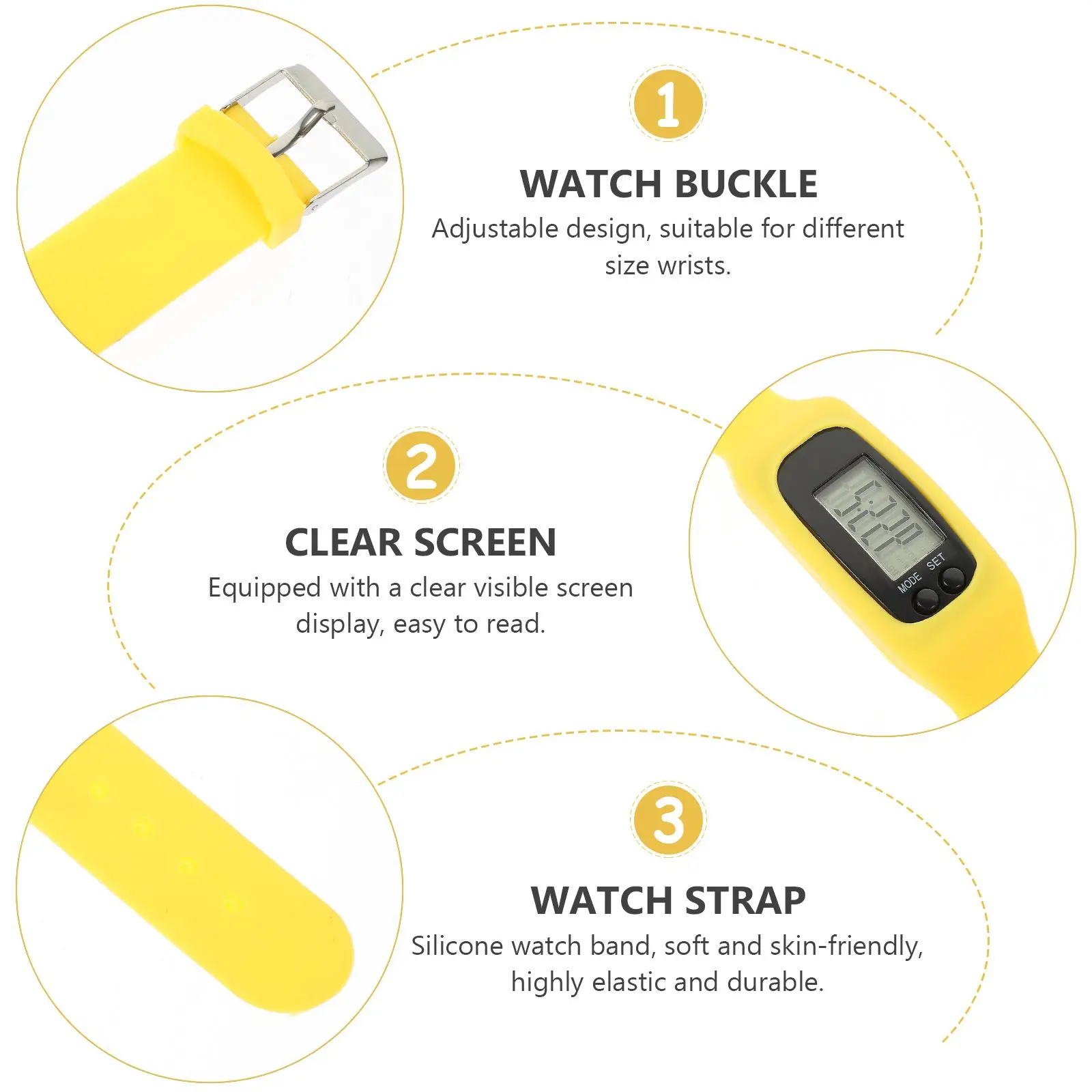 

Pedometer Watch Bracelet Step Counter Wristband for Walking Yellow Watches Portable Silicone Pocket Watch