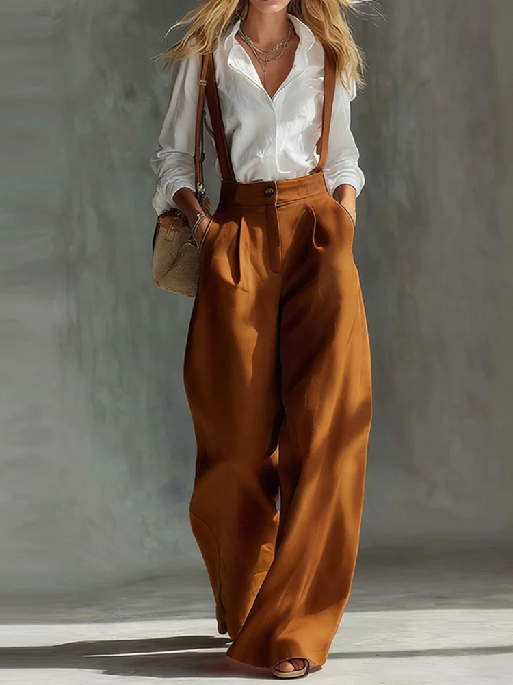 

Sexy Sleeveless Solid Color Long Romper Women Fashion Wide Leg Pocket Loose Playsuit Elegant Off Shoulder High Waisted Jumpsuit