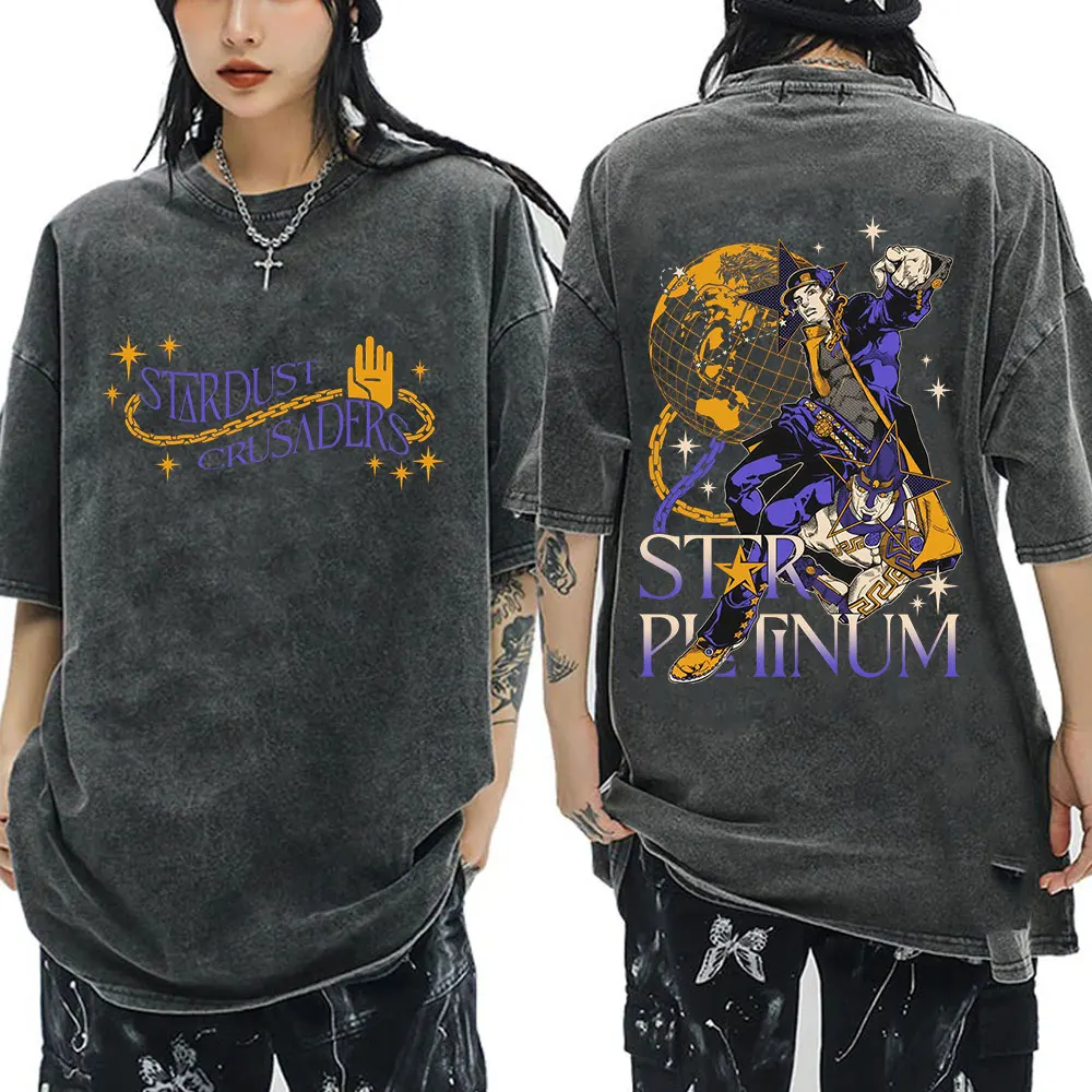 أنيمي جوجو مغامرة غريبة غسلها تي شيرت الصلب الكرة تشغيل دييغو براندو مانغا تي شيرت الرجال النساء القطن عادية المتضخم تي شيرت #5