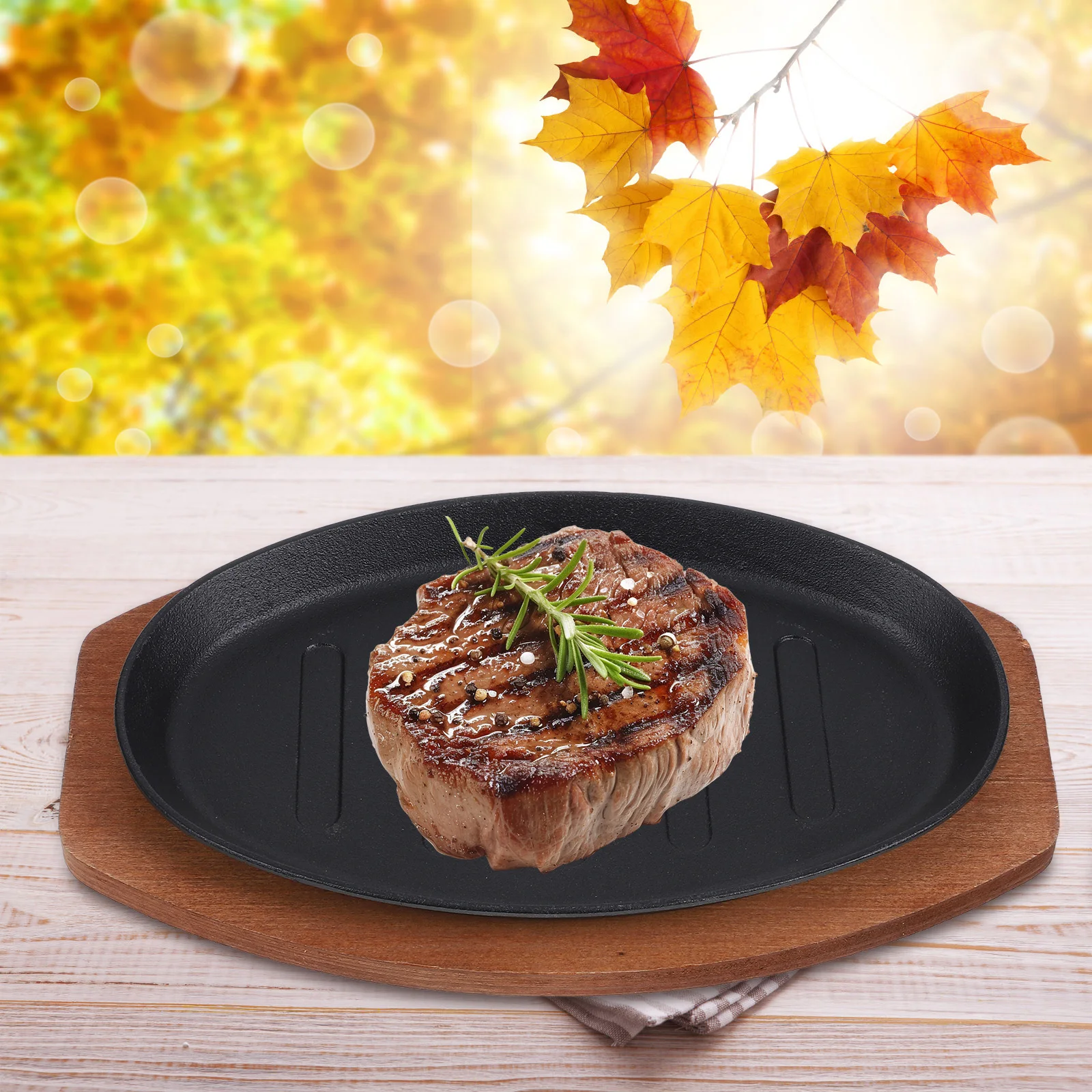 

Cast Iron Griddle Plates 10 Inch Red Sizzling Steak Grill Platter Nonstick Bakeware Household Cooking Tool Outdoor