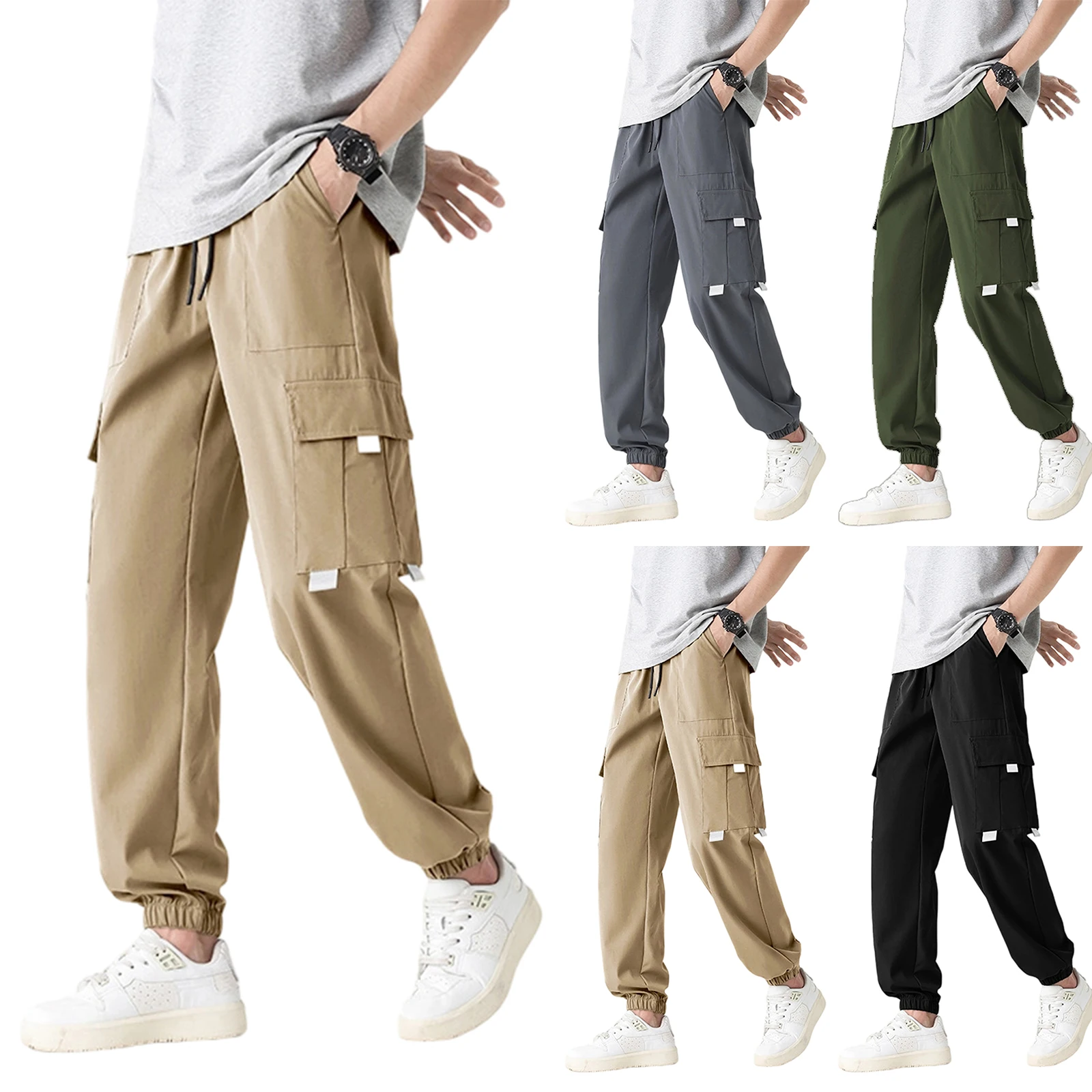 

Мужские спортивные брюки, дышащие свободные джоггеры с эластичной резинкой на талии и шнурком, повседневная повседневная легкая уличная одежда, походные брюки, брюки