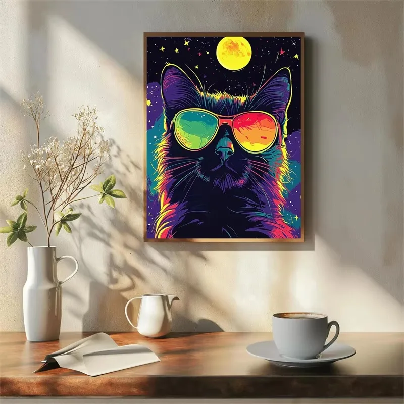 Van Gogh Cat Starry Night Neon Sunglasses Jigsaw Puzzles 500/1000/1200/2000 PCS Modern Wall Decor for Room Bedroom Perfect Gift