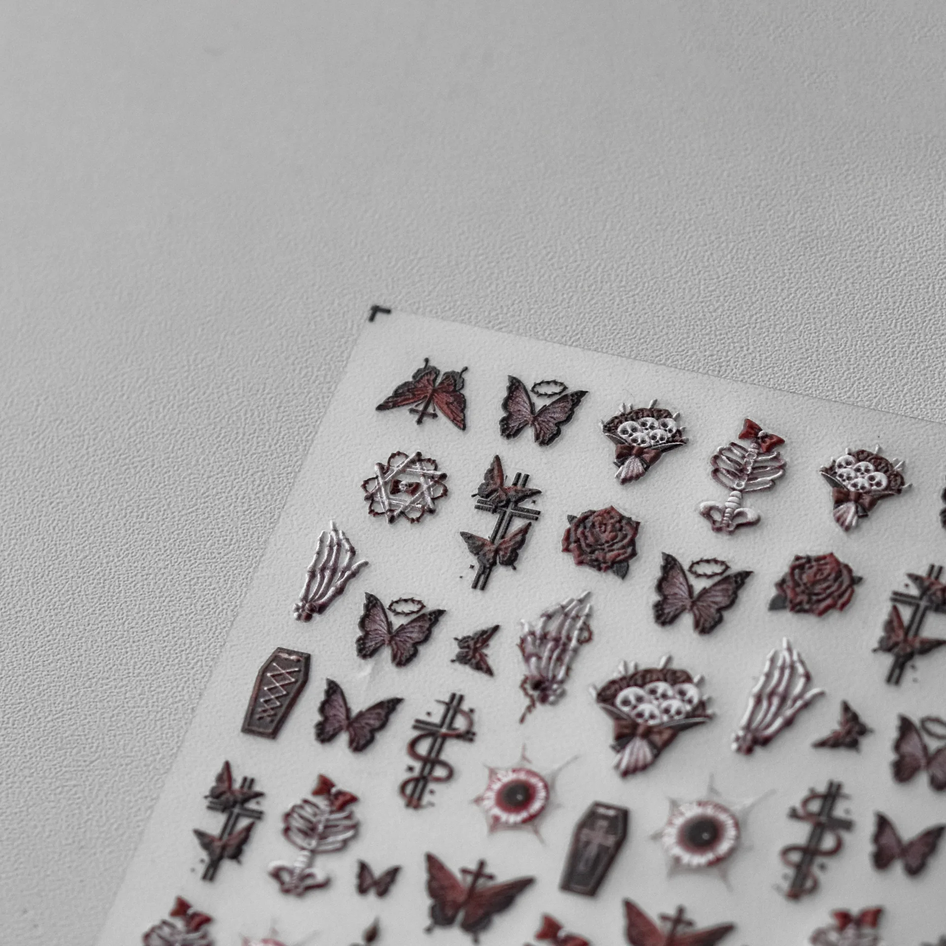 Blood Pupil Skeleton Red Rose Butterfly 5D Soft Embossed Reliefs Self Adhesive Nail Art Stickers High Quality 3D Manicure Decals