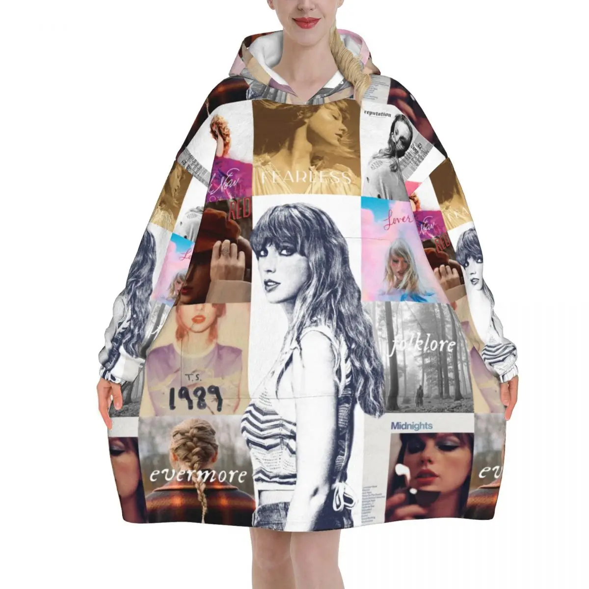 Taylors Eras Tour Merch Swifite Blanket Hoodie Wearable Popular Song Album Cover Blanket with Pocket Warm Sleeping Bag Onesie