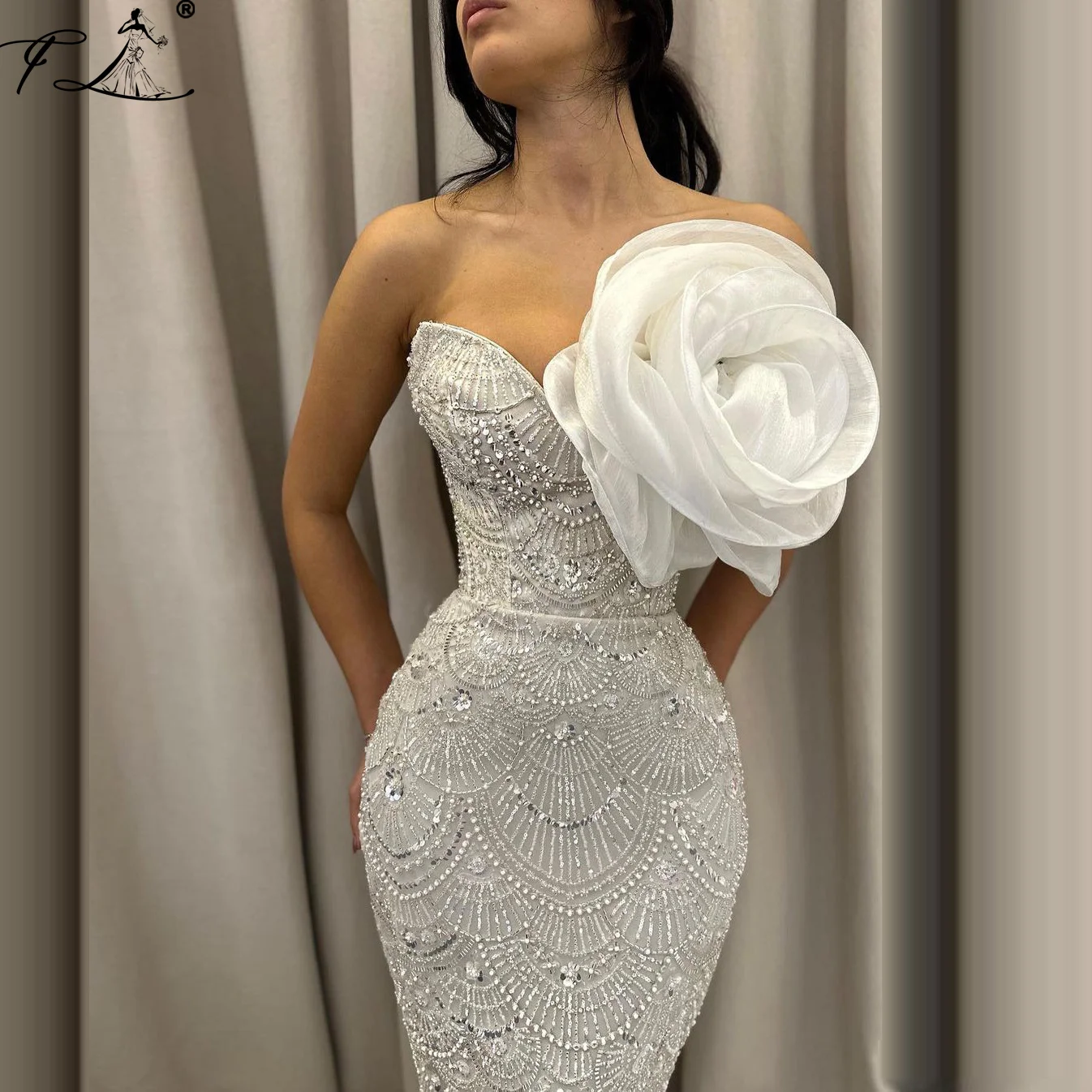 Vestidos De fiesta De boda elegantes sin tirantes De sirena con flores, vestido De fiesta De noche para Novia, Vestidos De Novia 2024