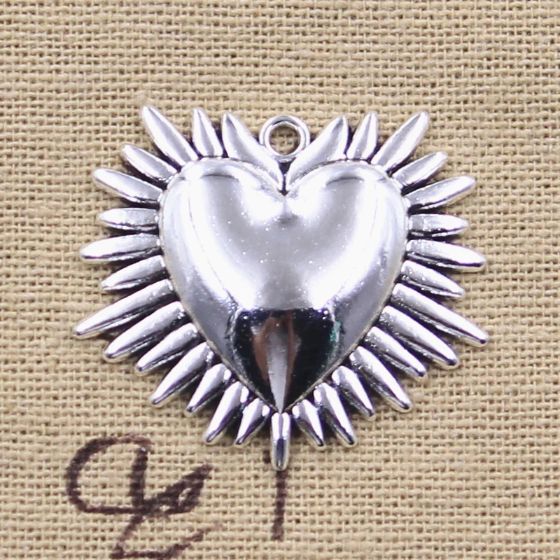 6pcs Charms Thorns Heart With Thistles 30x33mm Antique Silver Color Pendants DIY Crafts Making Findings Handmade Tibetan Jewelry