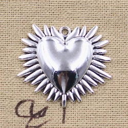 6pcs Charms Thorns Heart With Thistles 30x33mm Antique Silver Color Pendants DIY Crafts Making Findings Handmade Tibetan Jewelry