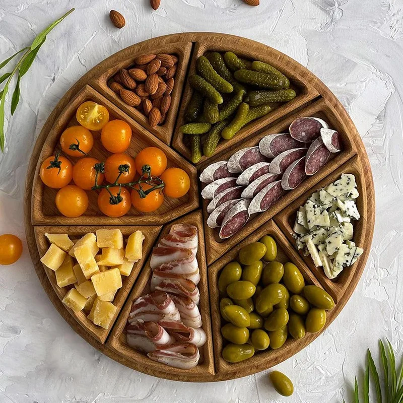 Funny Puzzle Serving Tray Wood - with 8 Removable Compartments, Christmas Wooden Fruit Food Platter for Coffee Table-A63M