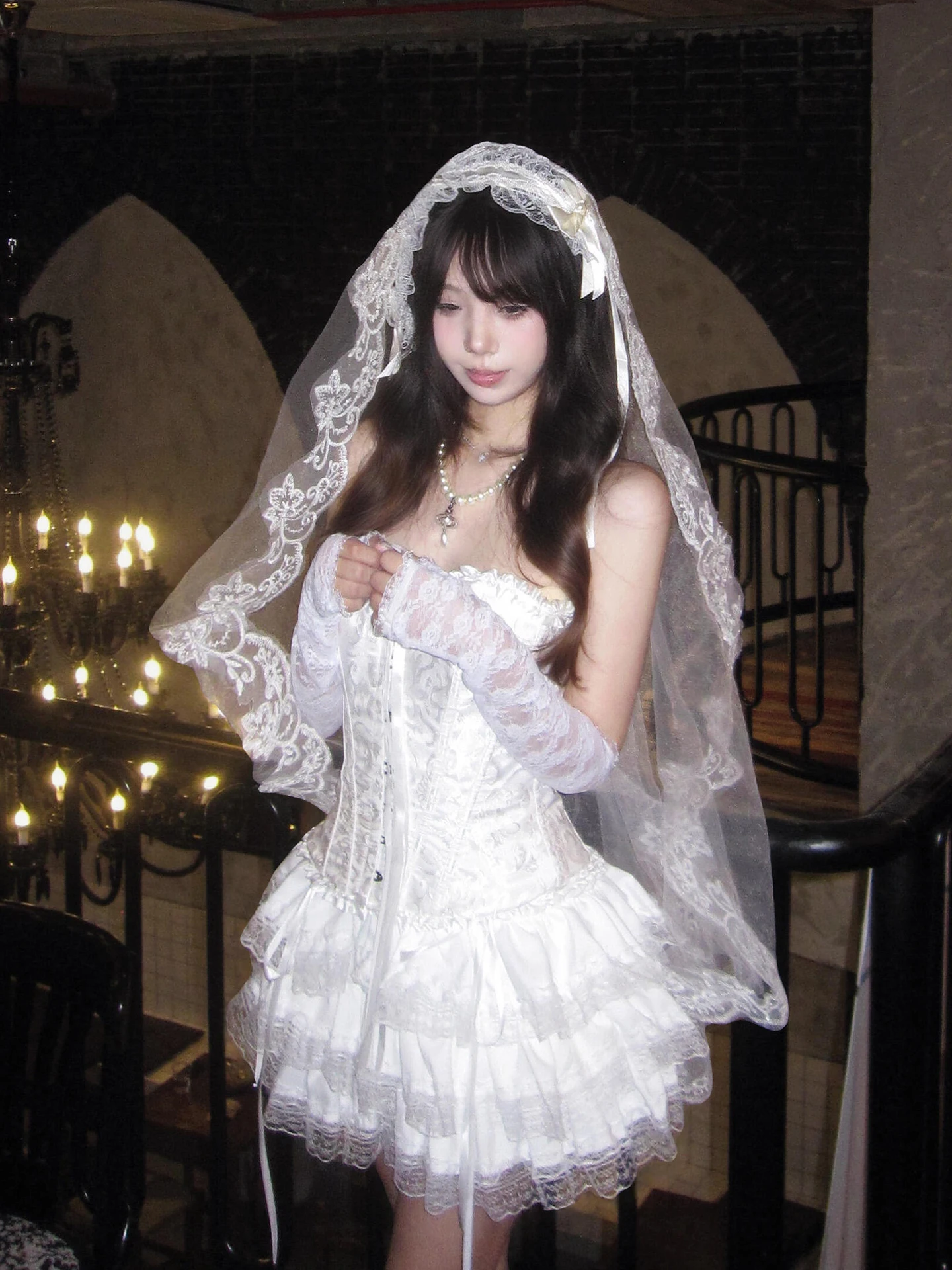 

XZY Romantic Lace Tie Fibone Tube Top Women's White Cake Skirt Headset Ensemble Korean Sle High Waist Polyester Fiber