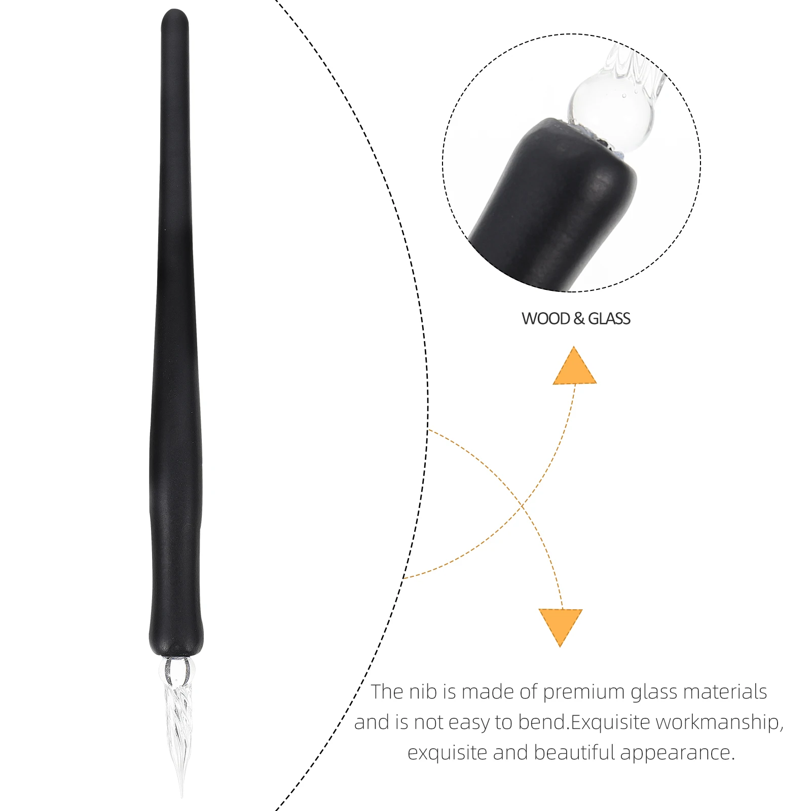 

1pc Black Long Calligraphy Pen Durable Safe Threaded Design Store Ink Evenly Flow Premium Glass Exquisite Writing School