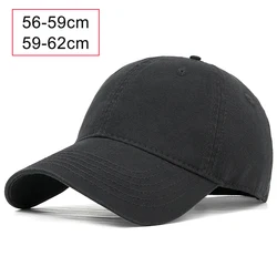 56-62cm Summer Baseball Cap Men Big Head Trucker Cap Women Sports Casual Sun Hat Washed Cotton Golf Visor Solid Color Peaked Hat