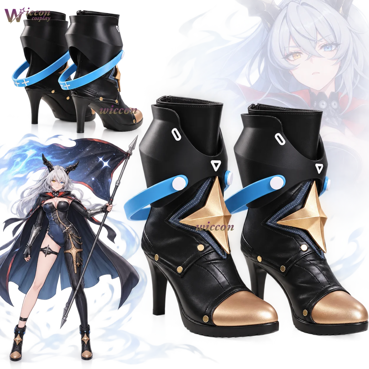 Zenless Zone Zero Eldreda Sunbringer Big Sunbringer Cosplay Boots Black Gold-Trim Thigh Armor Star Thigh Strap for Comic Con