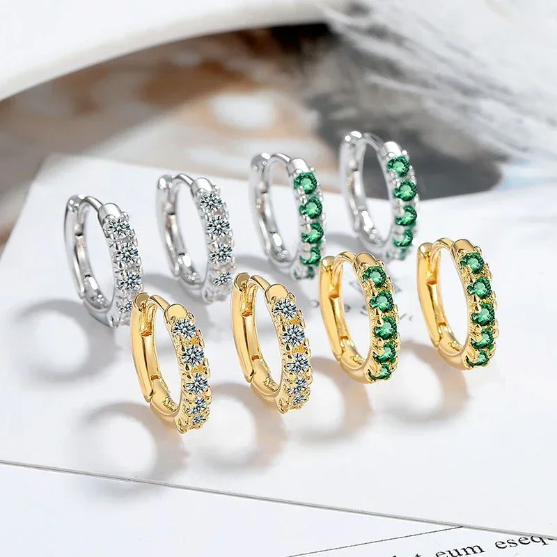 

Real 925 Sterling Silver Minimalist Zircon Round Hoop Earrings for Women Light Luxury Fine Jewelry Trendy Accessories
