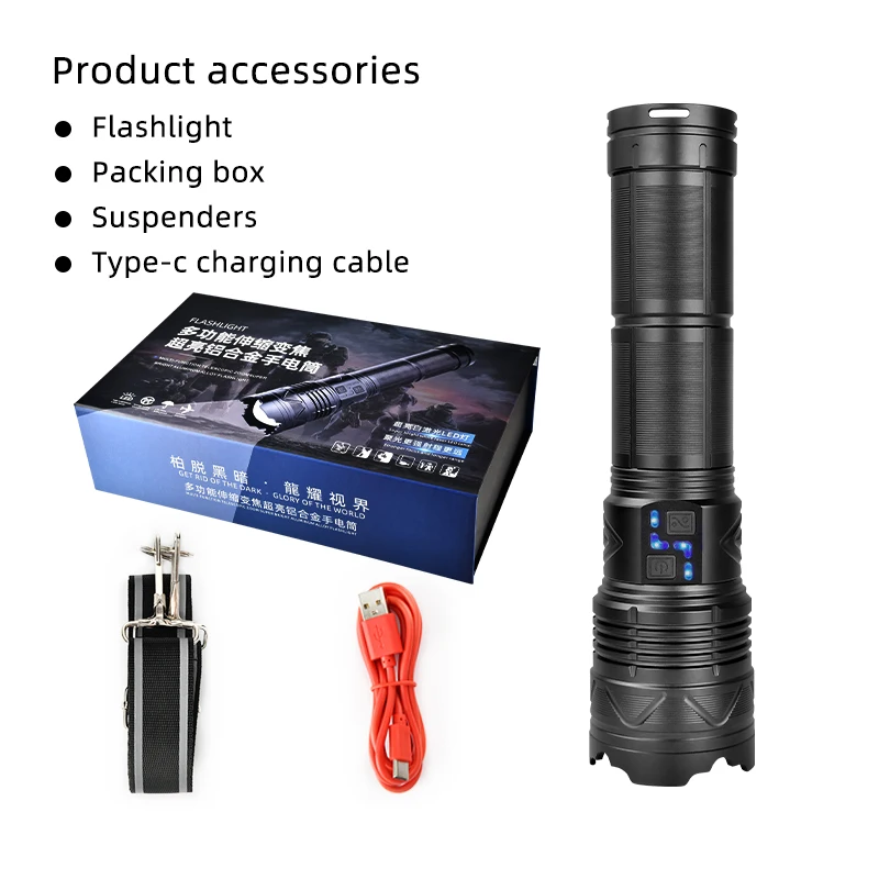 COBA Powerful LED Flashlight Super Bright Spotlight Long Range Zoomable Emergency Torch Outdoor Lamp lantern Power Display