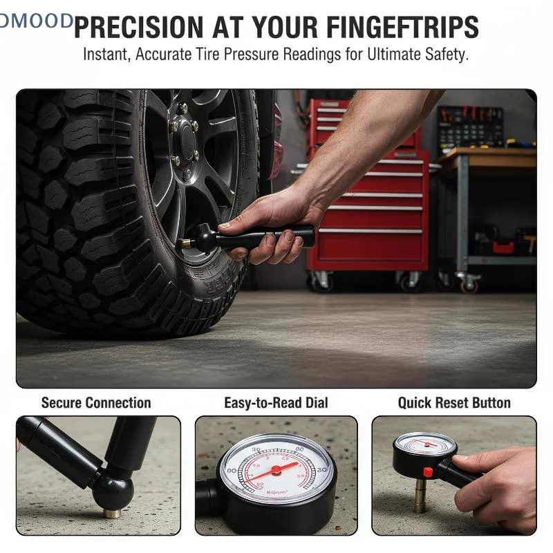 【CR】Heavy Duty Car Tire Pressure Gauge Dial Manometer Water Resistant for Motorcycle Truck Bikes Off-road Vehicle Maintenance