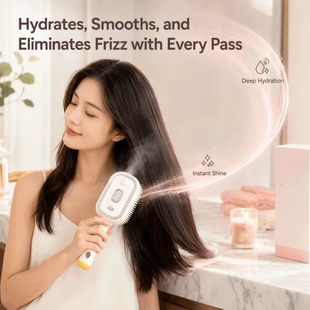 Multi-Function Red Light Spray Massage Comb Hair Care Essential Oil Electric Spray Hair Brush Anti-Static Portable