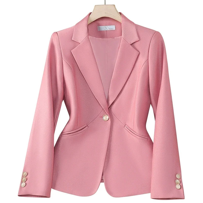 Printemps automne femmes costume veste nouveau bouton unique à manches longues rose noir Blazers femme haut décontracté dame bureau costume d'extérieur
