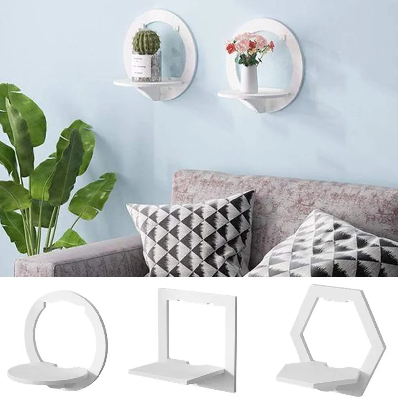 Creative Wall Shelf Home Punch-Free Wall-Mounted PVC Wood Hanging Decoration Flower Shelf Bedroom Balcony Wall Flower Pot Stand