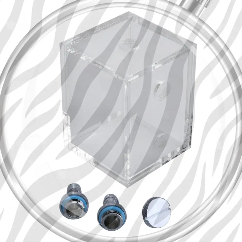 

200ml Clear Water Tank Reservoir with 2 Tube Connectors 1 Cooling Fan Block Mini Square Water Tank for PC Water Cooling System