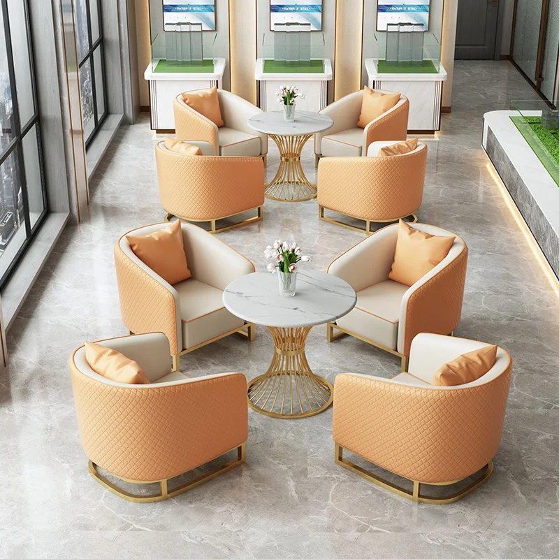Custom. Sales Office Hotel Lobby Sofa Chair Dental Rest Area One Table Four Chairs Beauty Salon Booth Negotiation Table and Chai