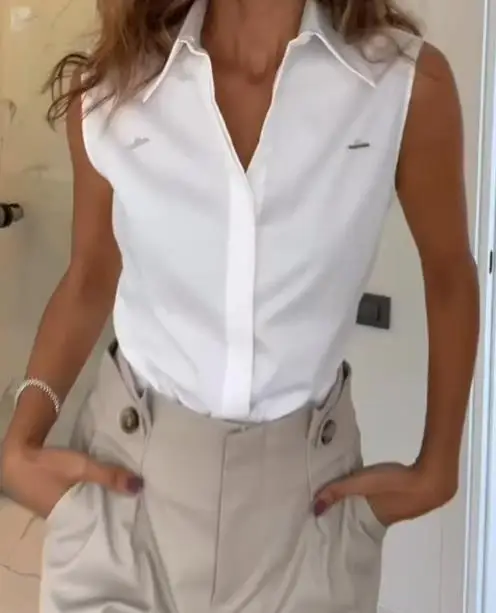 

Two Piece Set Women Outfit 2025 Spring Summer New Elegant Off Shoulder Turn-Down Collar Shirt & High Waist Straight Pants Set